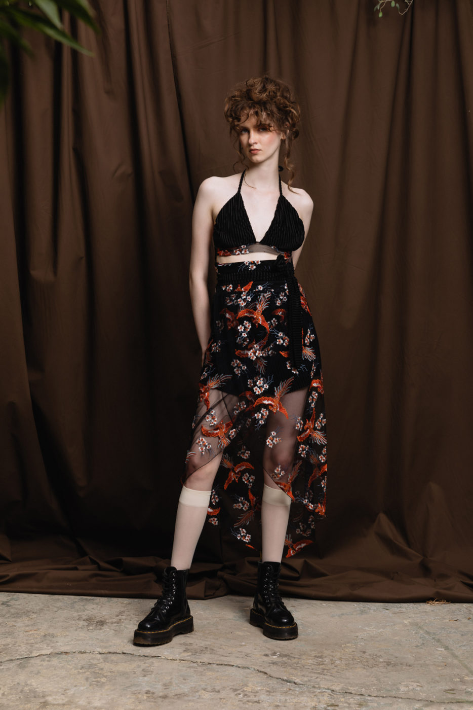 THE JERKINS ORENDA EMBROIDERED LACE RUST SKIRT