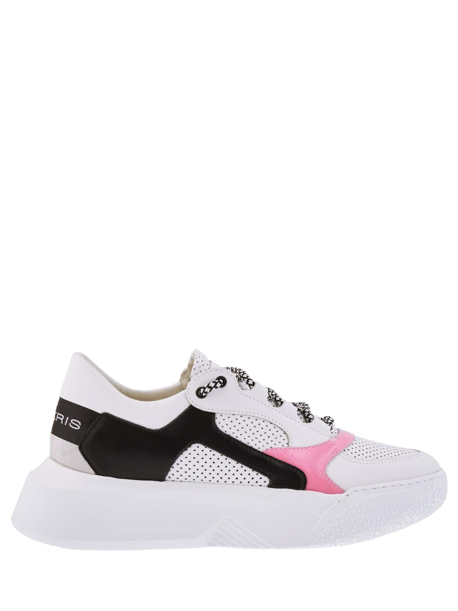 MAKRIS WHITE AND PINK LEATHER SNEAKERS
