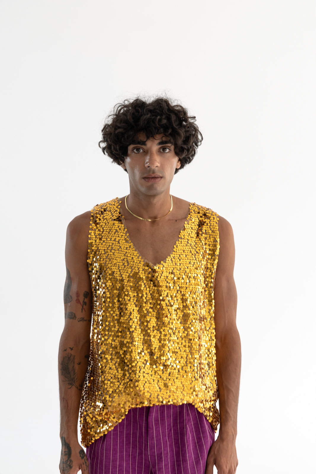 DANTE KISS SEQUINED GOLD TANK TOP